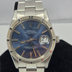 Oyster Perpetual Date Ref. 1501 – Sunburst Blue Dial with Unique Cyclops Patina (c. 1970s)