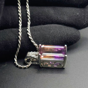 Natural Bi-Color Ametrine & White Sapphire Pendant in .925 Sterling Silver