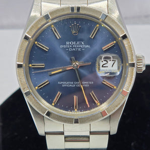 Oyster Perpetual Date Ref. 1501 – Sunburst Blue Dial with Unique Cyclops Patina (c. 1970s)