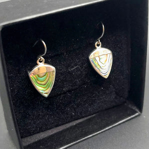 Vintage Artisan Sterling Silver & Iridescent Abalone Shield Earrings