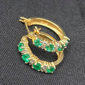 The Duneier Emerald & Diamond Hoop Earrings In 14K Yellow Gold