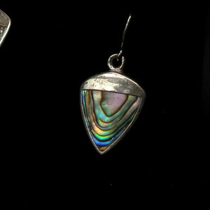 Vintage Artisan Sterling Silver & Iridescent Abalone Shield Earrings