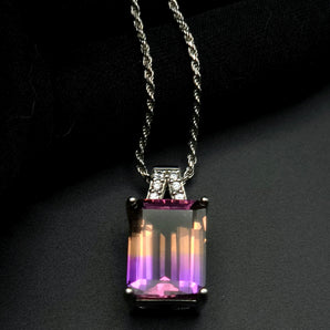 Natural Bi-Color Ametrine & White Sapphire Pendant in .925 Sterling Silver