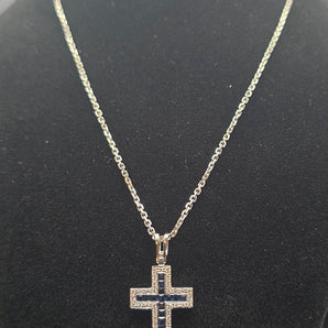 The Tunicoli Crucifix: An Italian-Crafted Invisible-Set Sapphire and Diamond Pendant in 14k White Gold